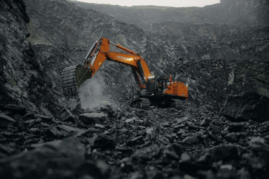 Excavator working in an open quarry